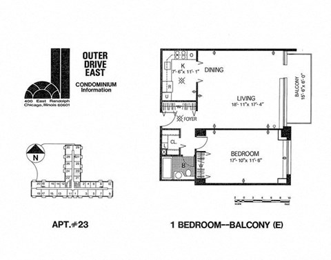 Floor plan for 1 bed, 1 bath